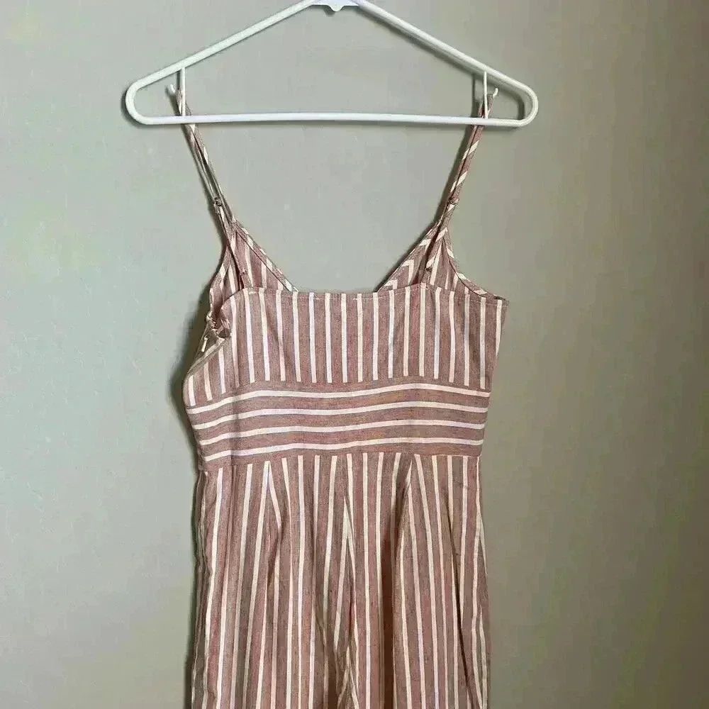 Leith Sleeveless Linen Blend Stripe‎ Jumpsuit XS